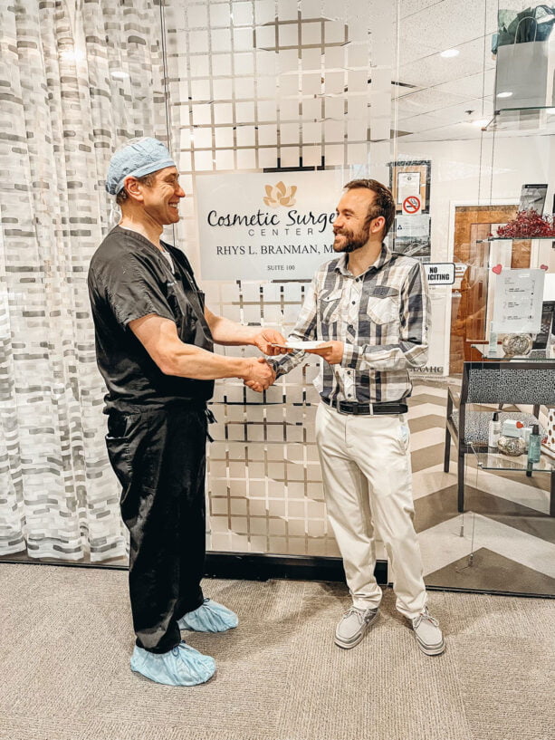 Dr. Branman Shaking Hands with First Annual Scholarship Winner