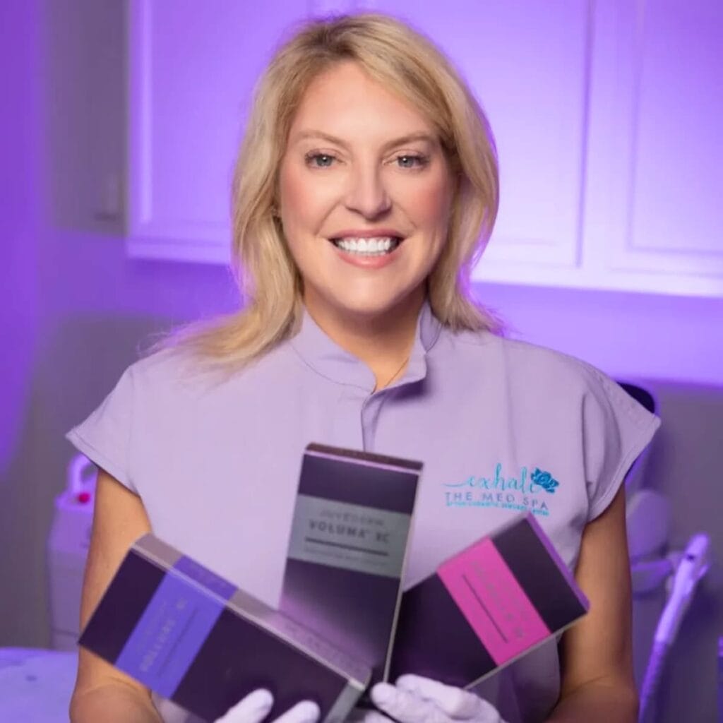 Leslie H. Branman, RN, BSN showcasing Juvéderm products